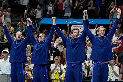 United States' silver medal winners in men's 4x200-meter freestyle relay team